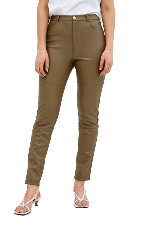 Shop Marcella Mei Faux Leather Pants In Taupe