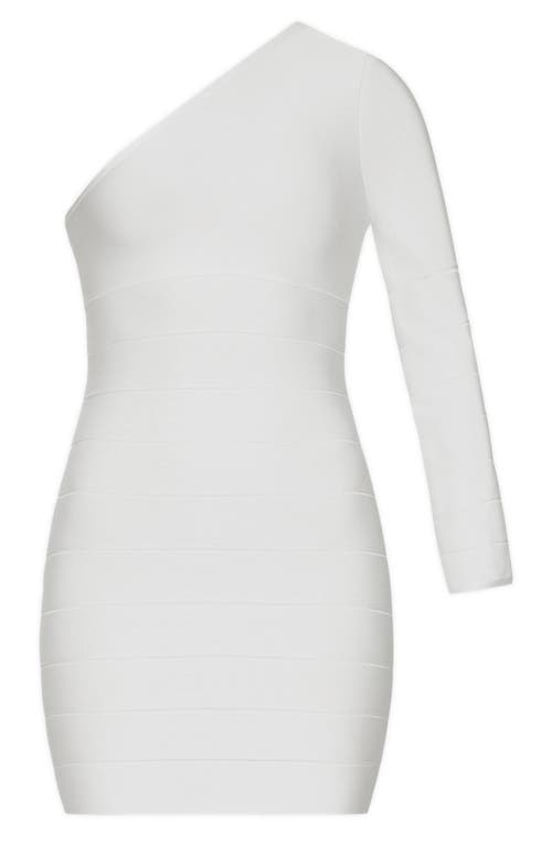 Herve Leger One Shoulder Bandage Mini Dress In Alabaster