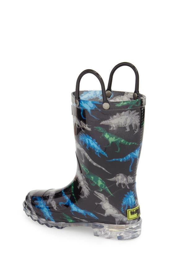 Shop Western Chief Dinosaur Friends Light-up Waterproof Rain Boot In Black