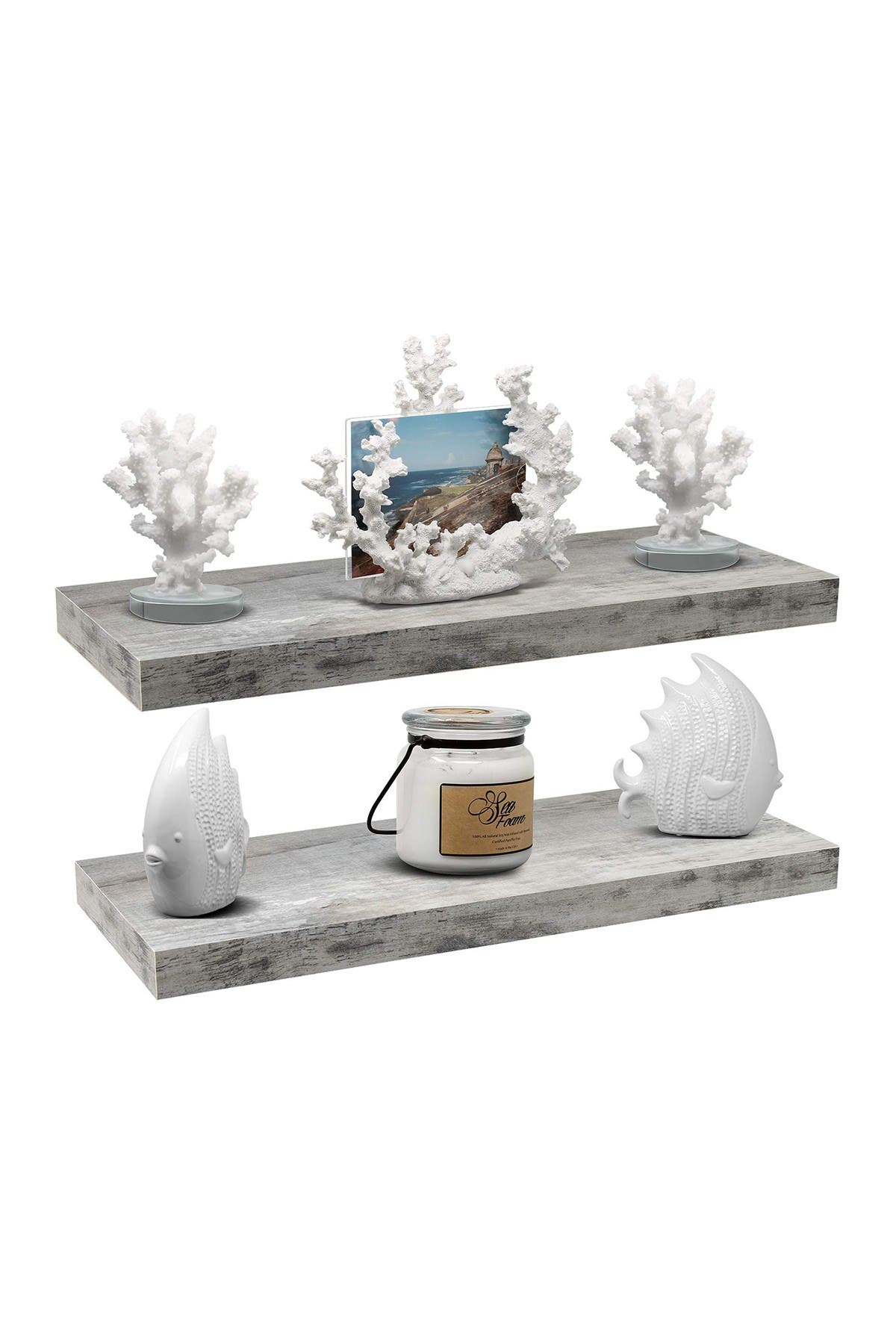 Sorbus Gray Wood Floating Rectangle Wall Shelf