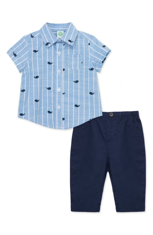 Little Me Whale Short Sleeve Button-Up Shirt & Pants Set Blue at Nordstrom,