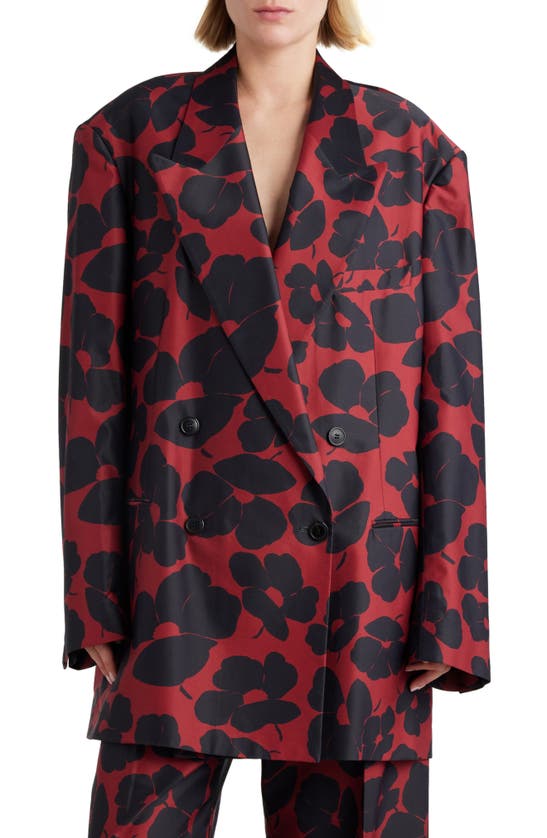 Dries Van Noten Floral Print Oversize Double Breasted Blazer In Red 352