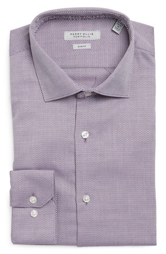Perry Ellis Slim Fit Diamond Dobby Shirt In Lilac