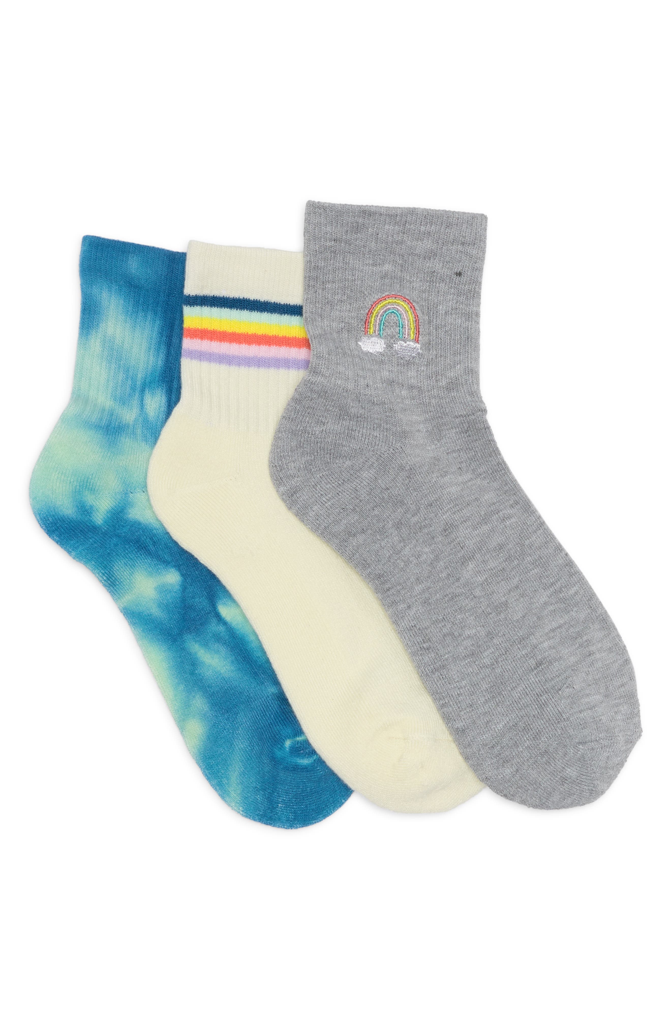 Abound Embroidered Ankle Socks In Grey Heather Rainbow Tie Dye