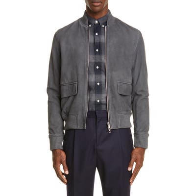 Officine Generale Suede Bomber Jacket, Grey