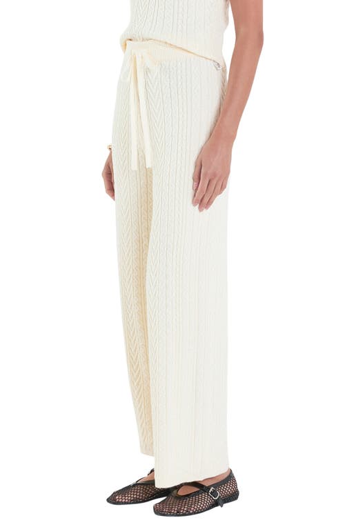 Shop English Factory Tie Waist Cable Stitch Pants In Ivory