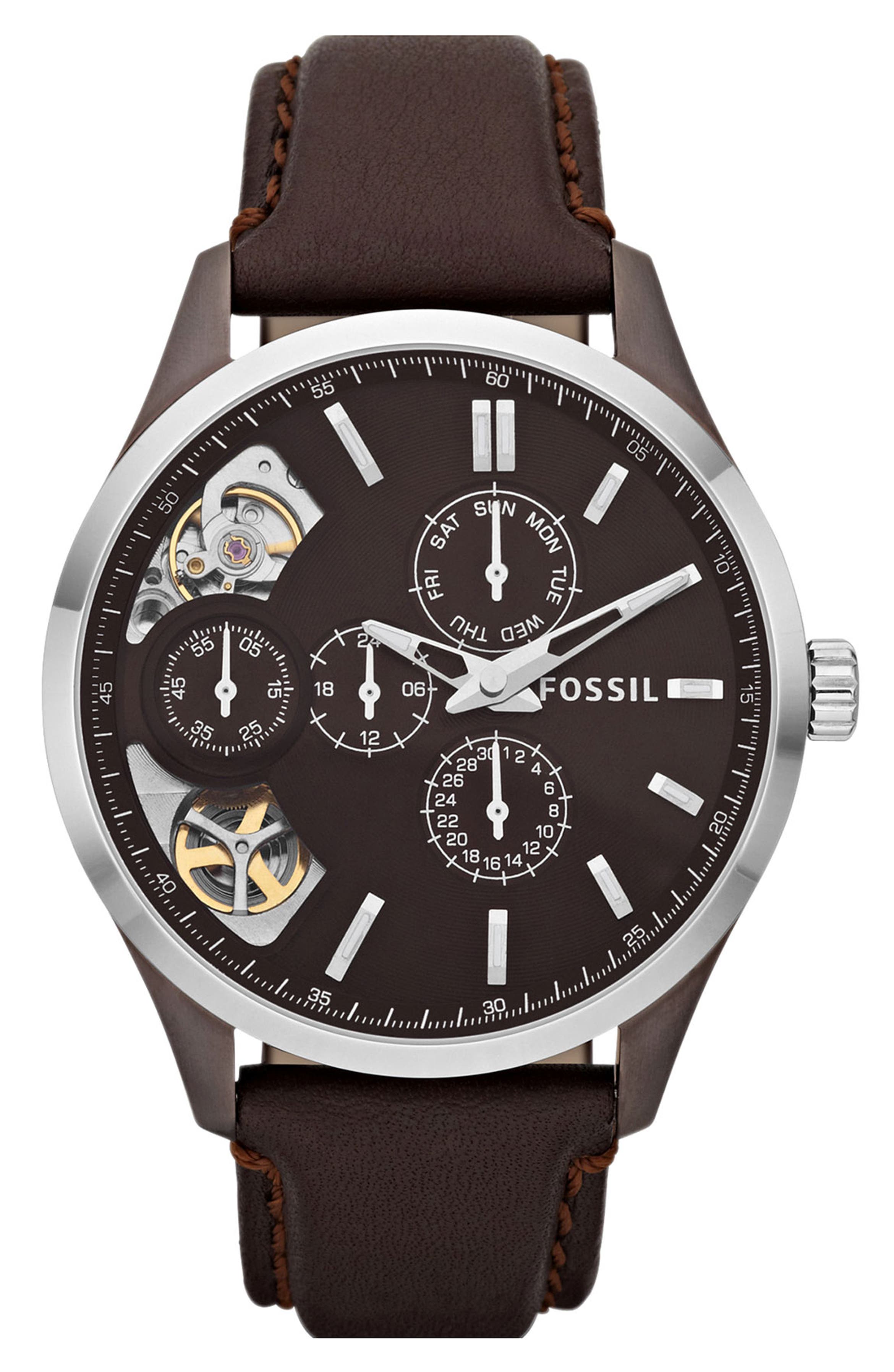 Fossil 'Twist' Leather Strap Watch, 44mm | Nordstrom