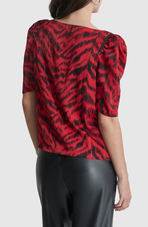 Shop Dkny Print Zip Shoulder Top In Red Tiger