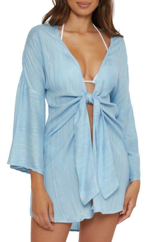 Becca Radiance V-neck Long Sleeve Cover-up Tunic In Ice Blue