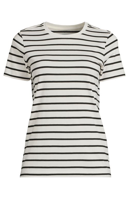 Shop Lands' End Plus Size Relaxed Supima Cotton Crew Neck T-shirt In Ivory/black Breton Stripe