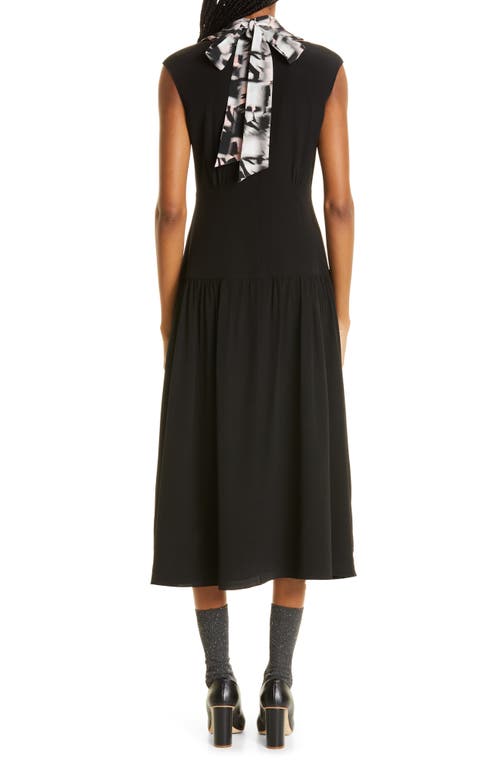 Shop Jason Wu Cap Sleeve Midi Fit & Flare Dress With Silk Neck Tie In Black/pink