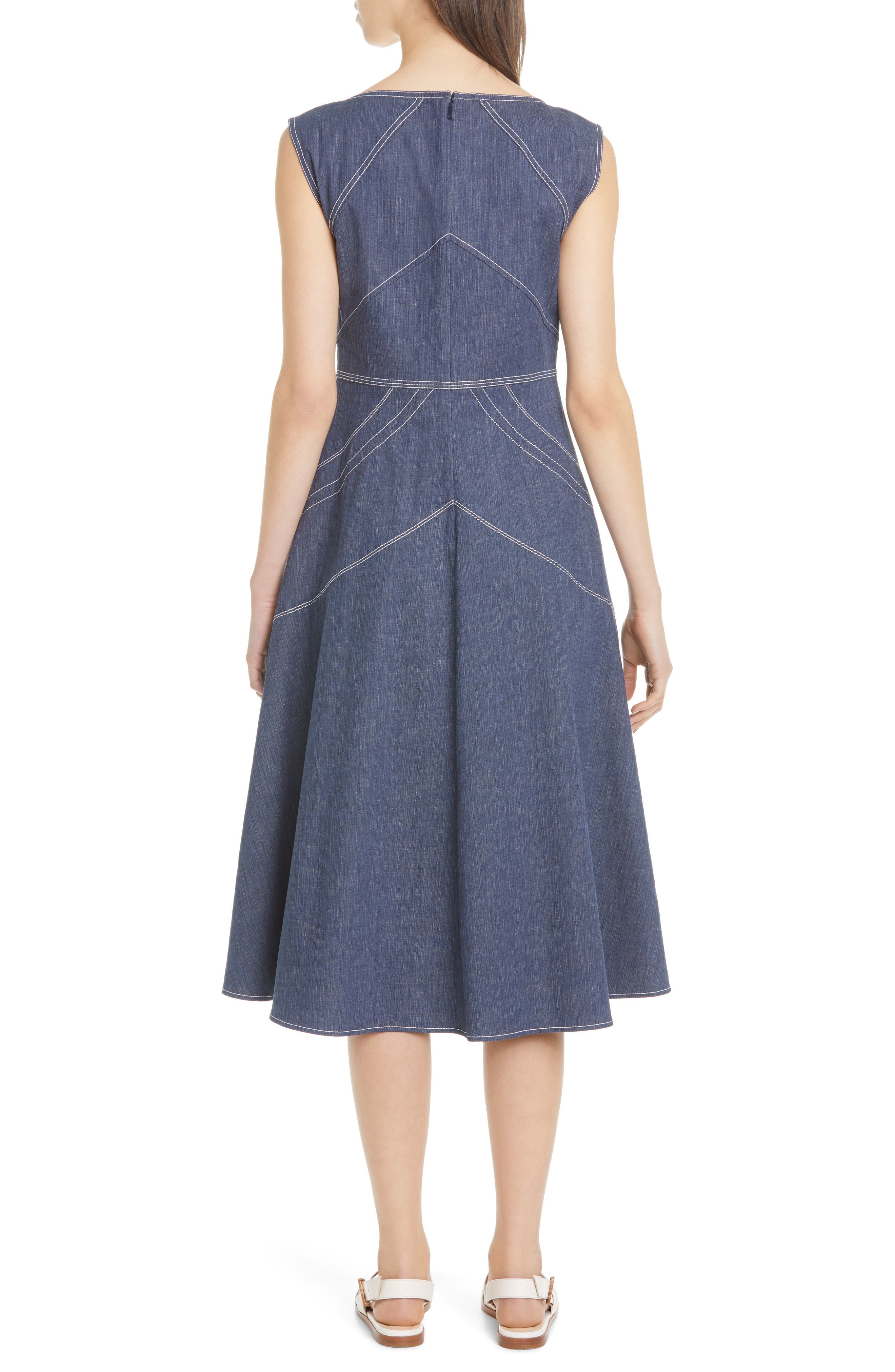 denim fit and flare midi dress