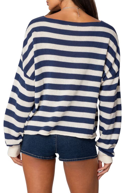 Shop Edikted Anney Oversize Stripe Cotton Blend Sweater In Blue-and-cream