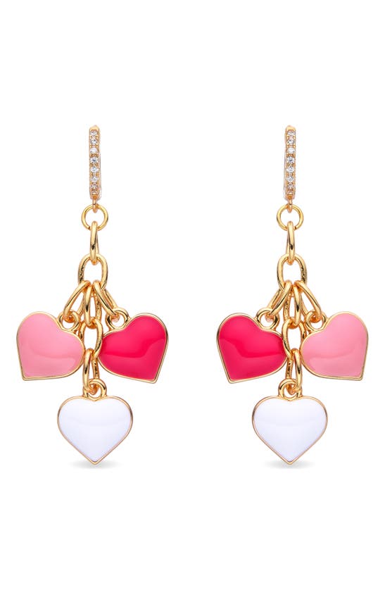 Eye Candy Los Angeles Enamel Hearts Drop Huggie Hoop Earrings In Gold
