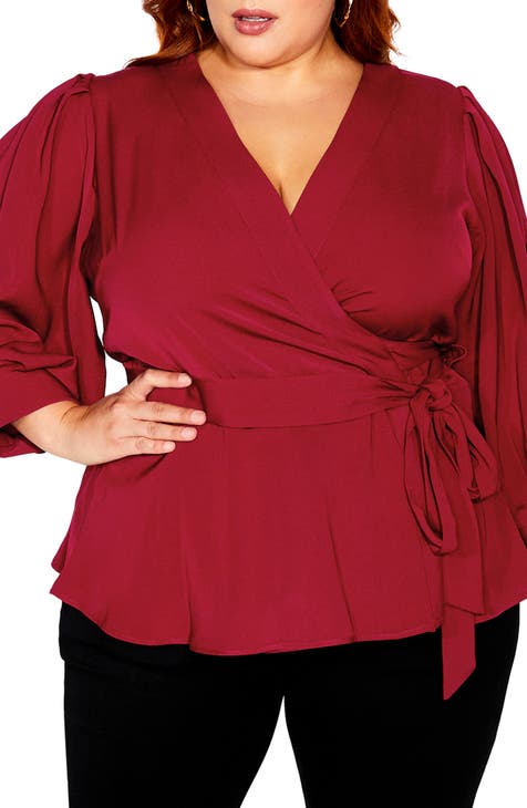 Red Plus Size Women Red Blouse, A-Line Tunic Casual Tops for Women, Empire  Waist Tops for Women