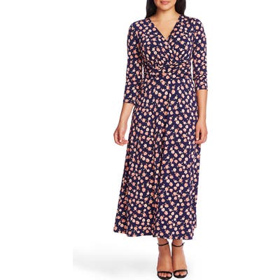 Chaus Peony Print Ruched Midi Dress, Blue