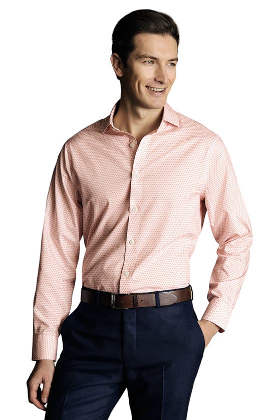 Shop Charles Tyrwhitt Slim Fit Semi-cutaway Collar Non-iron Floral Geo Print Shirt In Pink