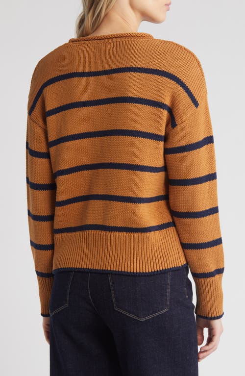 Shop Caslonr Caslon(r) Easy Pima Cotton Roll Neck Sweater In Tan Sugar- Navy Blazer Stripe