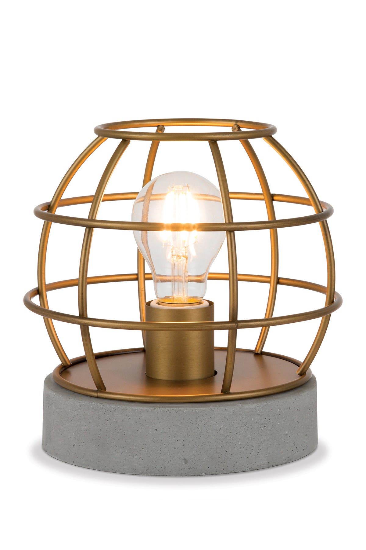 Addison And Lane Kennet Table Lamp With Antique Brass Cage & Concrete Pedestal In Medium Brown1