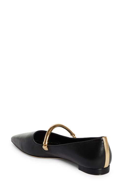 Shop Manolo Blahnik Peleona Pointed Toe Mary Jane Flat In Black/gold