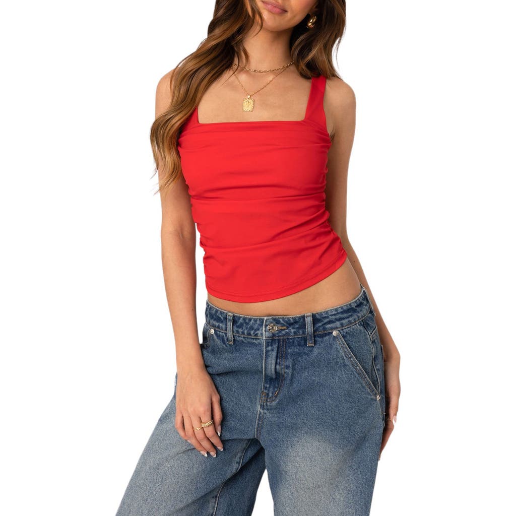 Edikted Rio Ruched Square Neck Top In Red