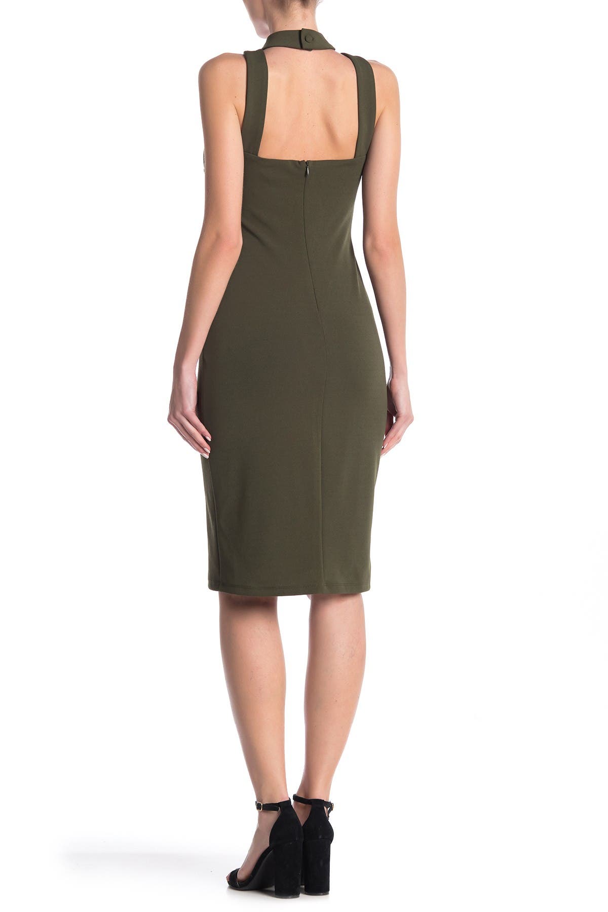 bebe mock neck strappy crepe dress