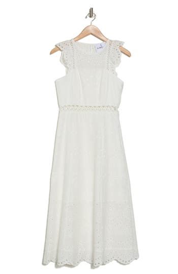 SAM EDELMAN SAM EDELMAN EYELET FIT & FLARE MIDI DRESS 