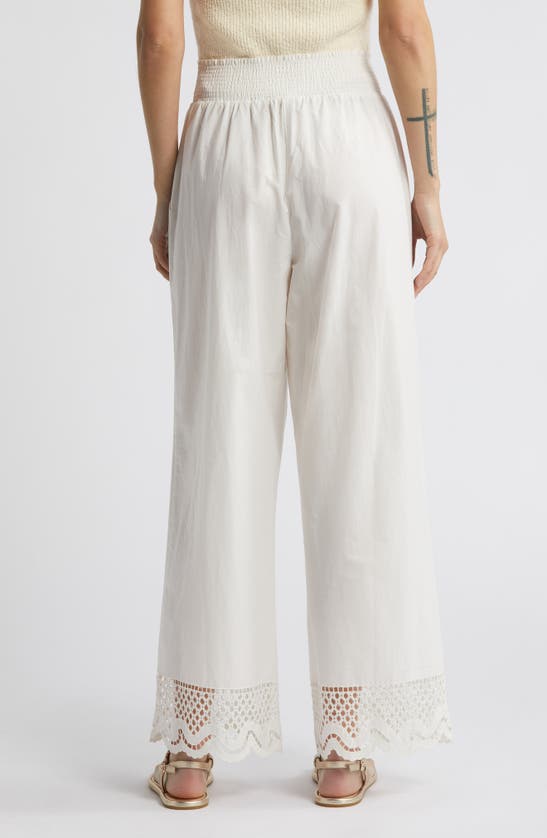 Shop Rails Henrik Smock Waist Lace Trim Cotton Wide Leg Pants In White