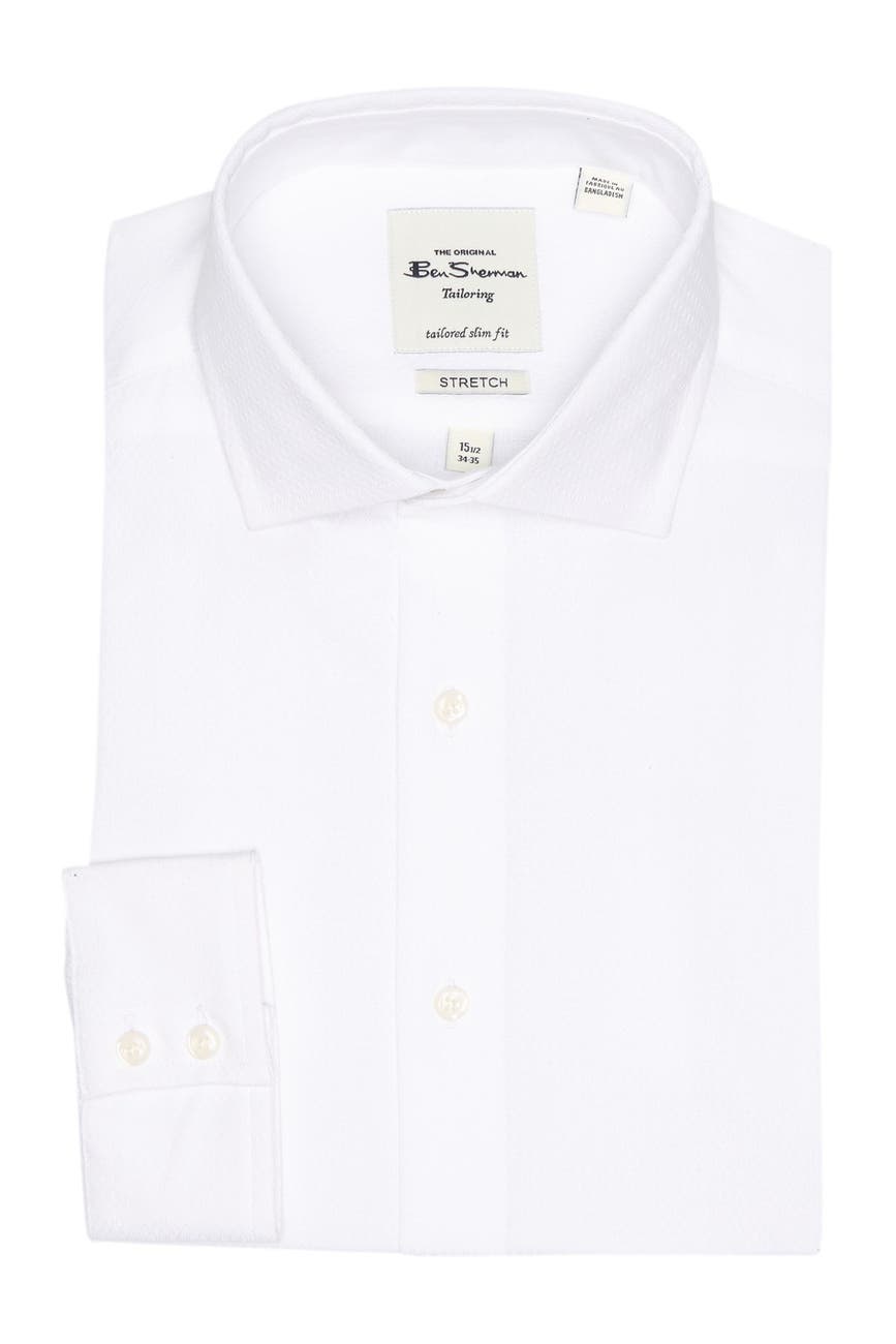 Ben Sherman | Solid Tailored Long Sleeve Slim Fit Stretch Dress Shirt ...