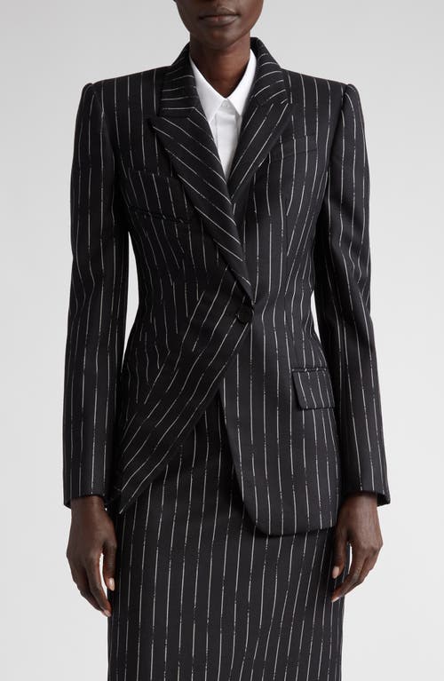 Alexander Mcqueen Broken Stripe Asymmetric Wool Blazer In Black