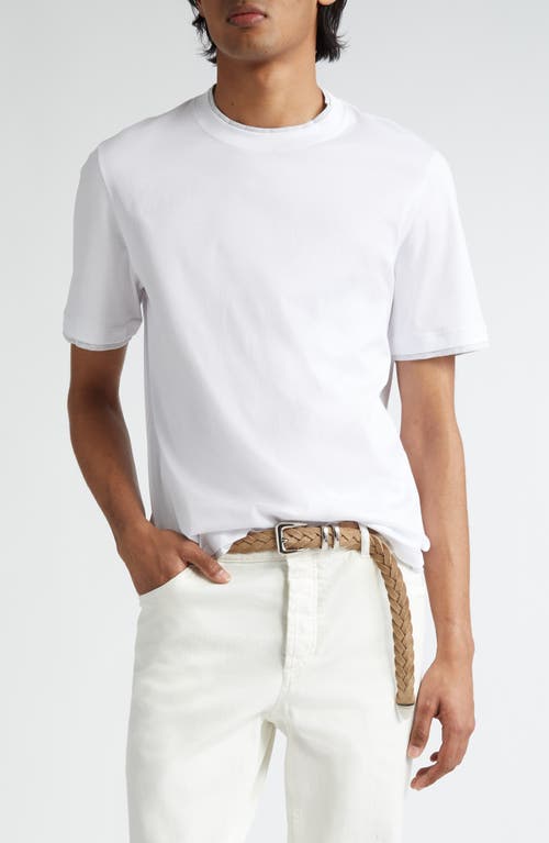Brunello Cucinelli Tipped Cotton T-shirt In Bianco/perla