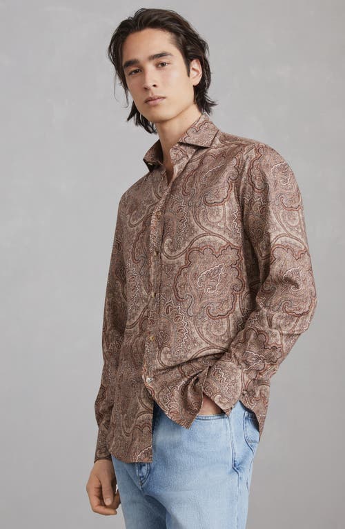 Shop Brunello Cucinelli Paisley Slim Fit Shirt With Spread Collar In Brown