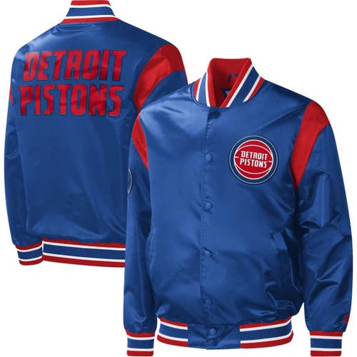 Men's Starter Blue Detroit Pistons Force Play Satin Full-Snap Varsity Jacket