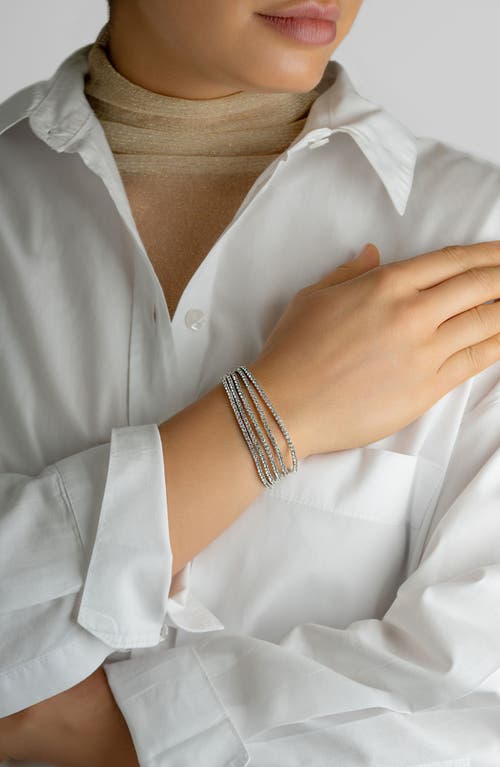 Adornia Set Of 5 Crystal Tennis Stretch Bracelets In Silver