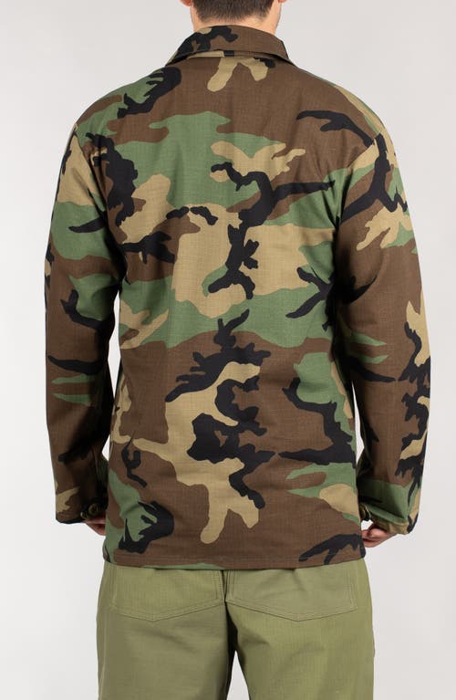 Shop Stan Ray Camo Button-up Cotton Ripstop Work Jacket In Woodland Camo Ripstop