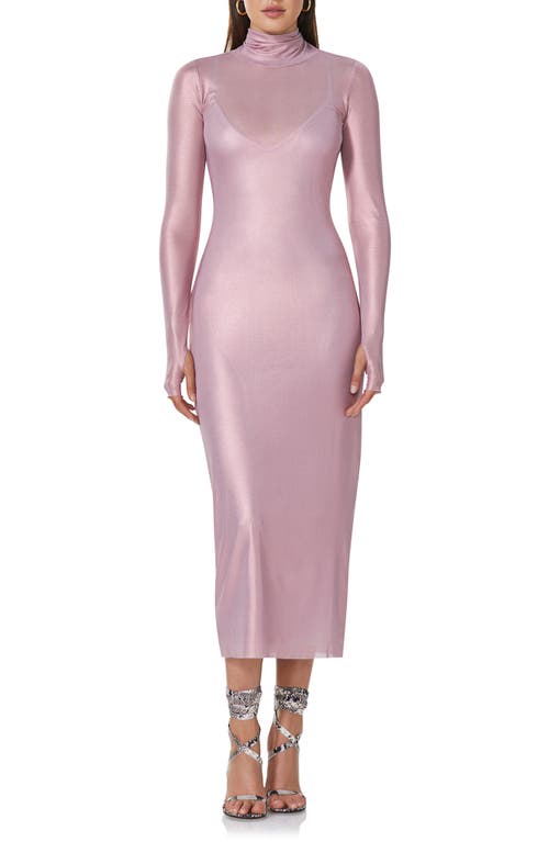 Shailene Foil Long Sleeve Dress in Metallic Mauve