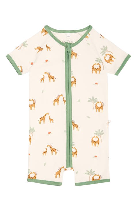 Giraffe Print Fitted One-Piece Short Pajamas (Baby)