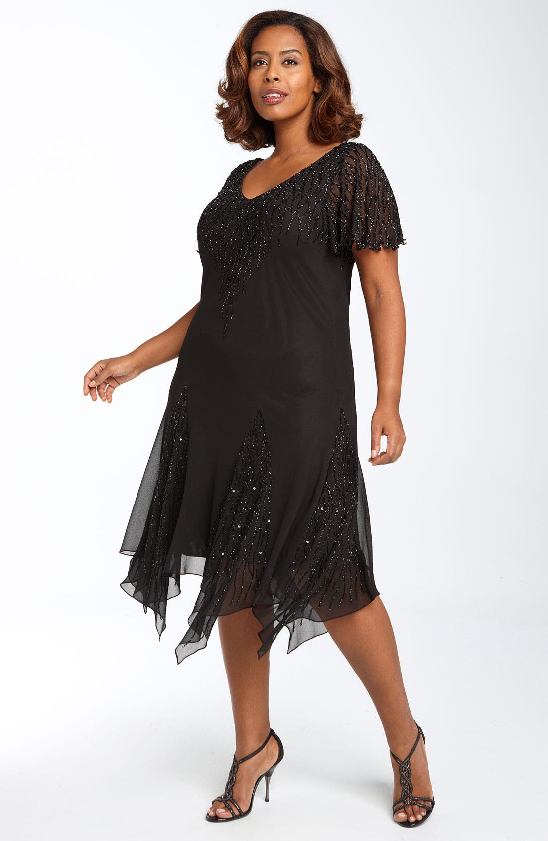J Kara Beaded Godet Dress (Plus Size) Nordstrom
