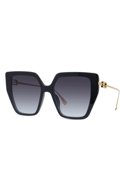 Shop Fendi ' Baguette 55mm Butterfly Sunglasses In Shiny Black/gradient Smoke