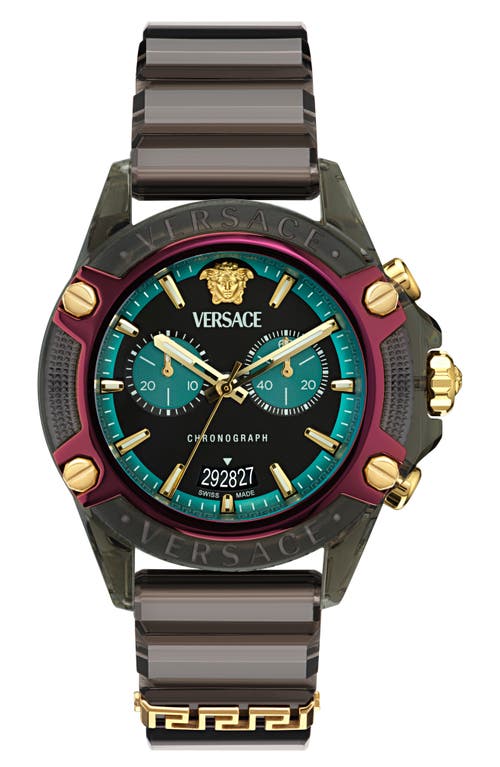 Versace Icon Active Chronograph Silicone Strap Watch, 44mm In Transparent Black
