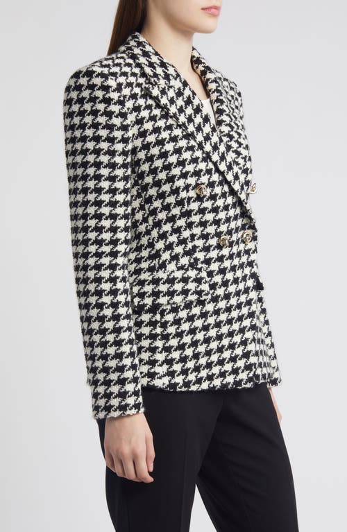 Shop Hugo Boss Boss Jia Houndstooth Double Breasted Blazer In Monochrome Houndstooth