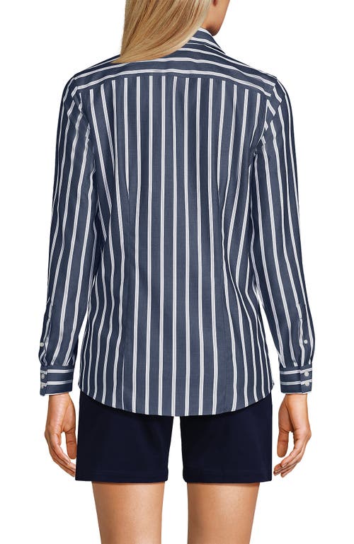 Lands' End No Iron Supima Cotton Long Sleeve Shirt In Navy/white Dual Stripe