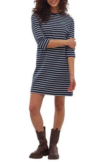 Shop Bench . Mab Stripe Three-quarter Sleeve Dress In Navy