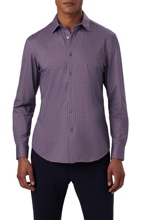 Bugatchi James Ooohcotton® Illusion Print Button-up Shirt In Blue/burgundy