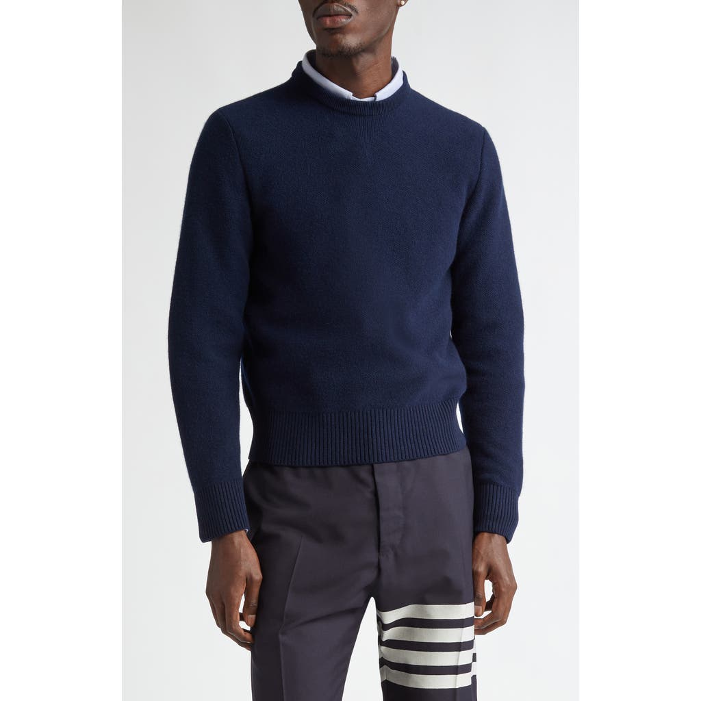 Thom Browne Wool Piqué Crewneck Pullover In Navy