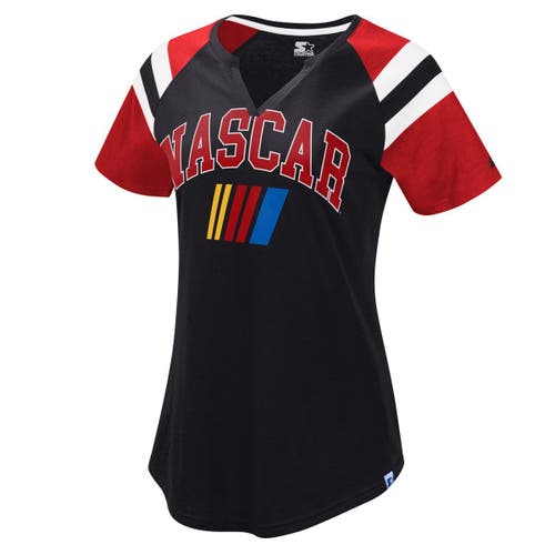 Women's Starter Red/Black NASCAR Game On Notch V-Neck T-Shirt