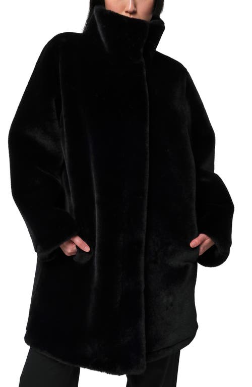 Apparis Blair Faux Fur Mid Length Coat In Noir