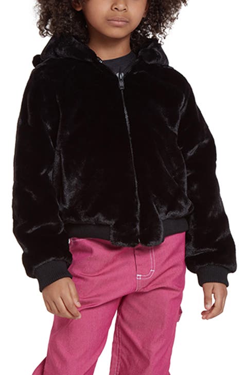 Black Nike Swoosh Faux Fur Jacket Children