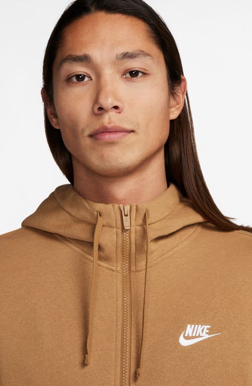 Shop Nike Club Zip-up Logo Hoodie In Flax/flax/white