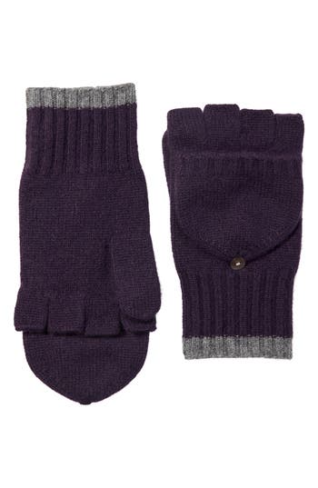 Amicale Pop Top Fingerless Cashmere Knit Gloves In Dark Purple